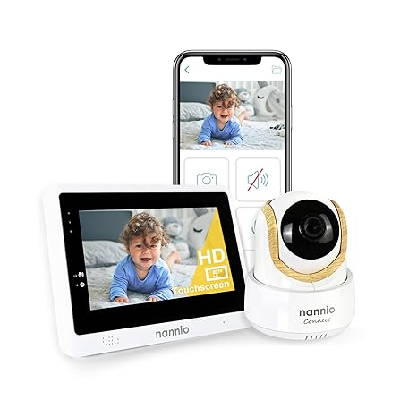nannio-Connect 5'' Touchscreen Smart Baby Monitor, HD WiFi Camera, Clear Night Vision, Temp. Sensor, Fully Remote Pan Tilt Zoom, 2-Way Audio, Free Smart Phone App