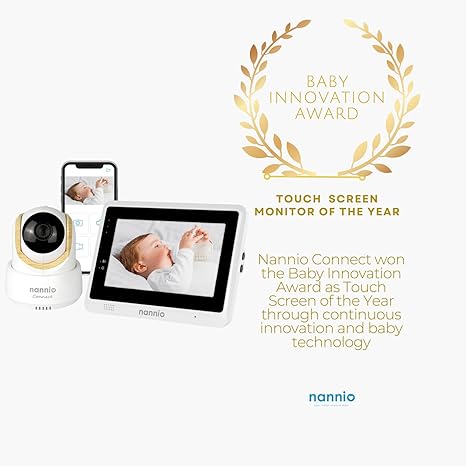 nannio-Connect 5'' Touchscreen Smart Baby Monitor, HD WiFi Camera, Clear Night Vision, Temp. Sensor, Fully Remote Pan Tilt Zoom, 2-Way Audio, Free Smart Phone App