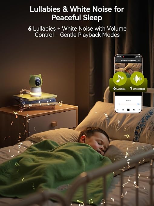Outinput 2K 4MP WiFi Baby Monitor with Camera and Audio, App Control PTZ, Crying/Feeding/Temp/Humidity Alerts, Night Vision wtih Gentle Light, Soothing Lullabies for Baby Sleep, Cloud&Local Storage