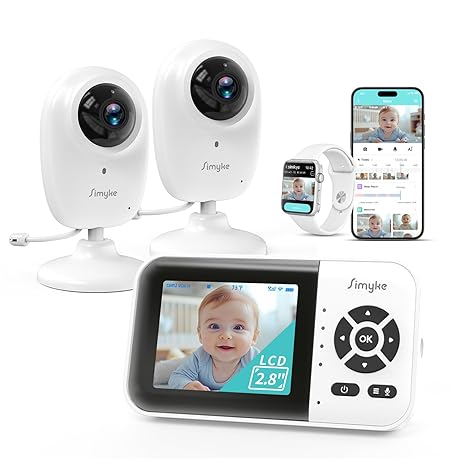 1080p Smart AI 2 Camera Video Baby Monitor,WiFi Switch,2.8" inch Display or WiFi Remote Access,Night Vision,1500ft Long Range,2-Way Talk,Sound Alert,Temperature Sensor,Lullabies Feeding Remind