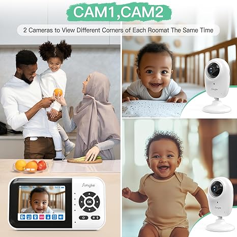 1080p Smart AI 2 Camera Video Baby Monitor,WiFi Switch,2.8" inch Display or WiFi Remote Access,Night Vision,1500ft Long Range,2-Way Talk,Sound Alert,Temperature Sensor,Lullabies Feeding Remind
