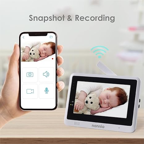 nannio-Connect 5'' Touchscreen Smart Baby Monitor, HD WiFi Camera, Clear Night Vision, Temp. Sensor, Fully Remote Pan Tilt Zoom, 2-Way Audio, Free Smart Phone App