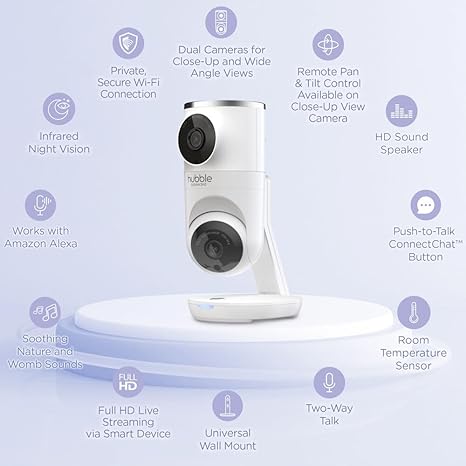 HUBBLE CONNECTED Nursery Pal Dual Vision Smart Camera Wi-Fi Enabled Baby Monitor with AI Motion Tracking, Plus Preloaded Soothing Sounds, Lullabies, and Stories, White