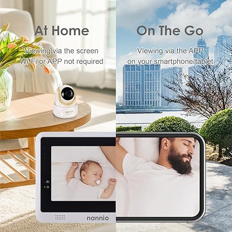 nannio-Connect 5'' Touchscreen Smart Baby Monitor, HD WiFi Camera, Clear Night Vision, Temp. Sensor, Fully Remote Pan Tilt Zoom, 2-Way Audio, Free Smart Phone App