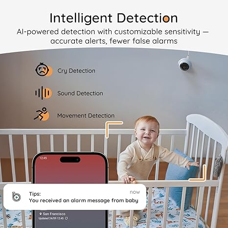 BOIFUN 2K HD 5-Inch Split-Screen, Smart WiFi Baby Monitor with Camera and Audio, Smartphone APP, AI Motion & Cry Detection, Night Vision, 360° Auto Tracking,Humidity &Temperature Detection,2-Way Talk
